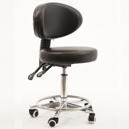 Alva Beauty stool beauty saddle stool with back foot rest hydraulic round white black metal base
